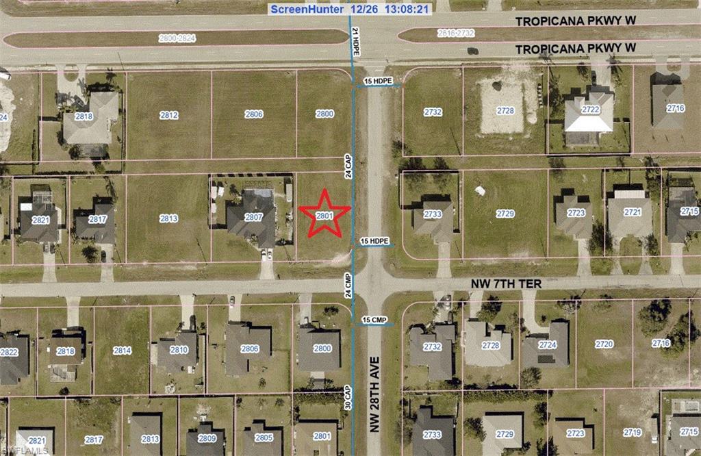 Aerial view of property's location with property highlighted with a red star.