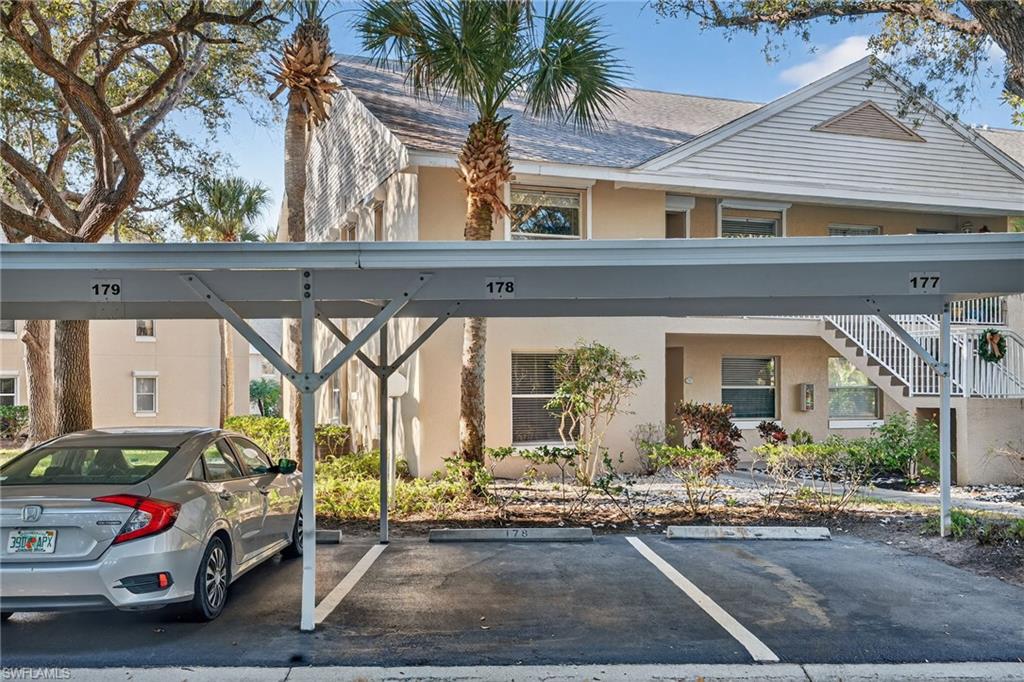 Covered parking lot with stairway