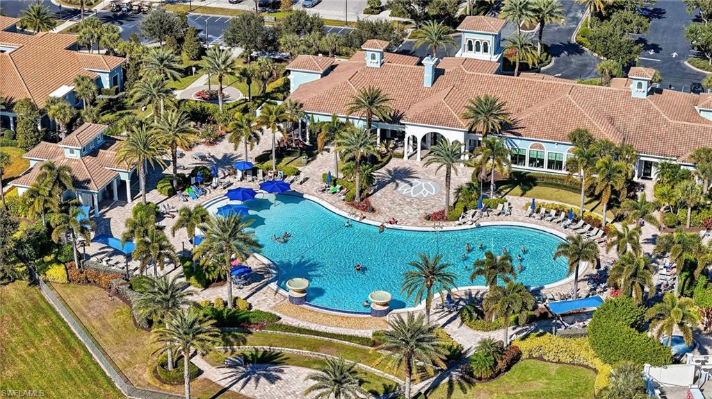 Drone / aerial view of a pool area
