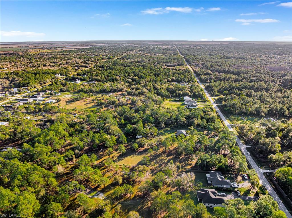 Aerial view of a heavily wooded area
