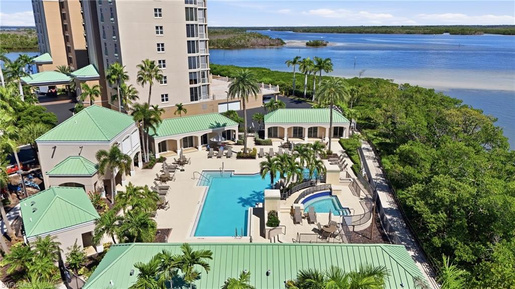 Bird's eye view of a large body of water and a pool - Virtually Edited Image