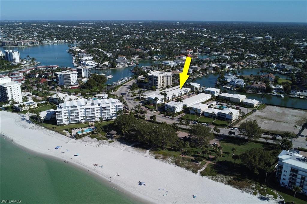 Bird's eye view of a nearby body of water