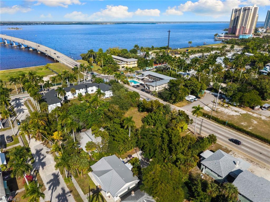 Aerial overview of property's location featuring a notable bridge and a large body of water