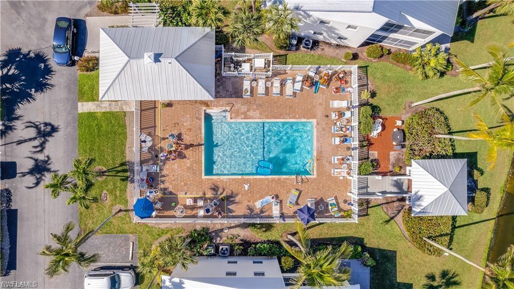 Drone / aerial view of a pool area
