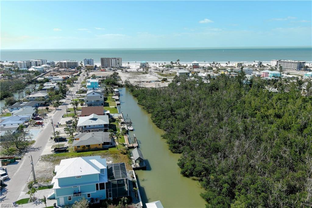 Aerial view of a nearby body of water