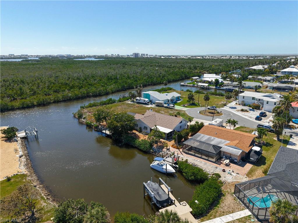 Aerial view of a nearby body of water