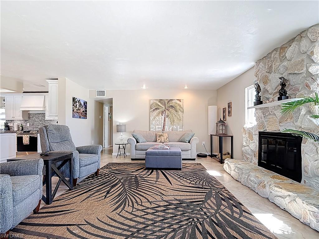 Living room featuring a fireplace