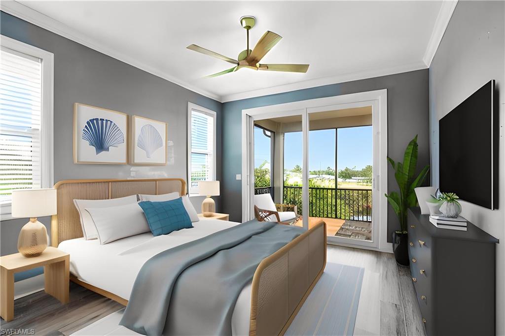 Gorgeous upstairs bedroom with it's own lanai overlooking a canal frequently visited by manatees and dolphins! Furniture is staged.