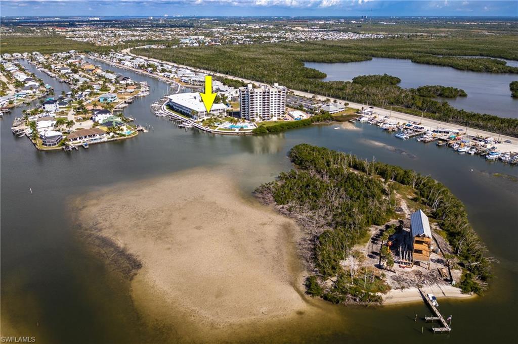 Bird's eye view of a nearby body of water