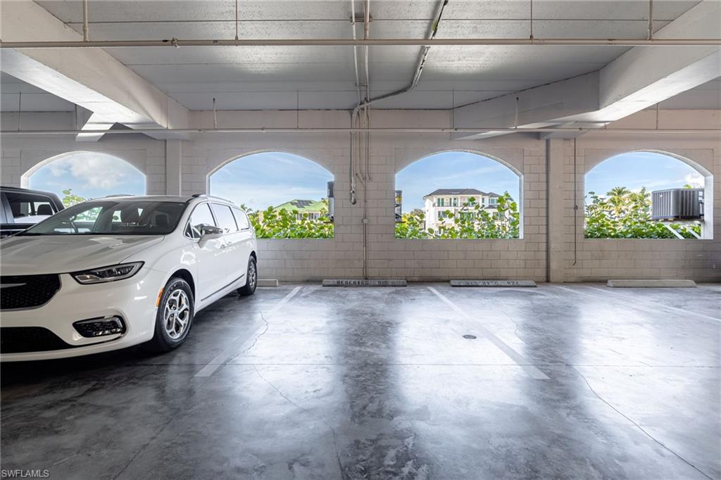 Parking garage with concrete block wall