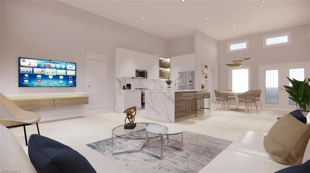 Living room with a high ceiling