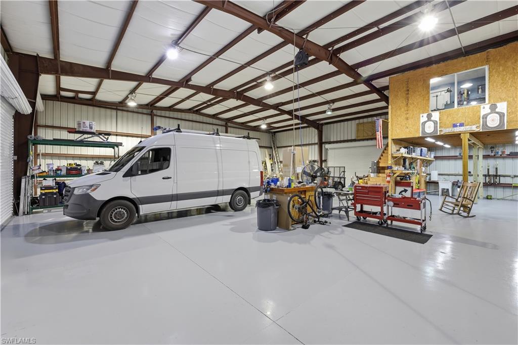 Garage with metal wall