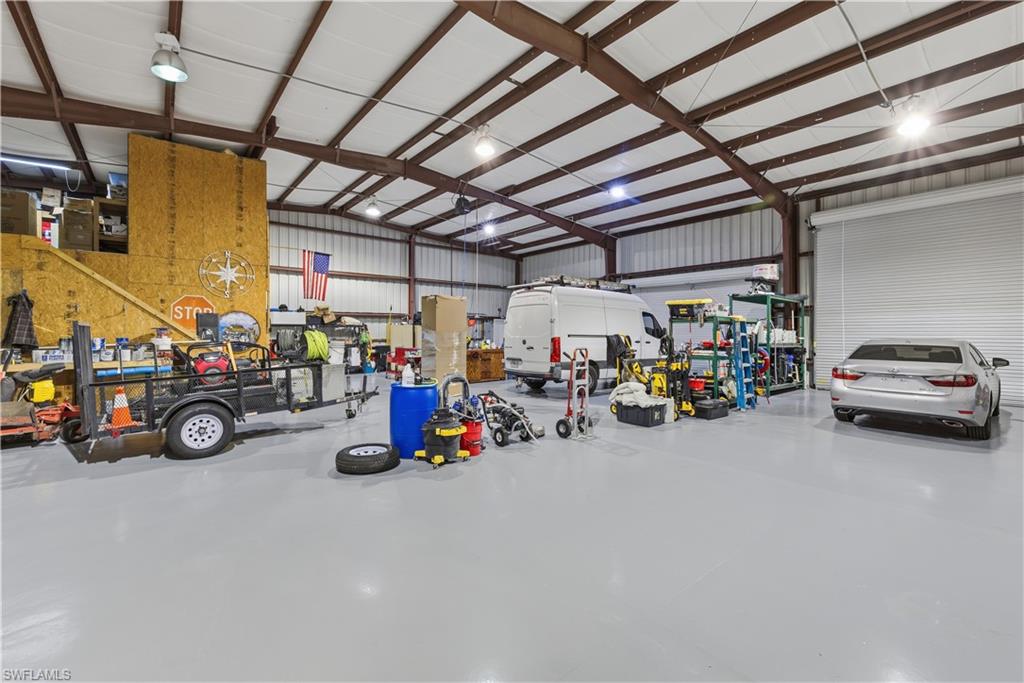 Garage with metal wall