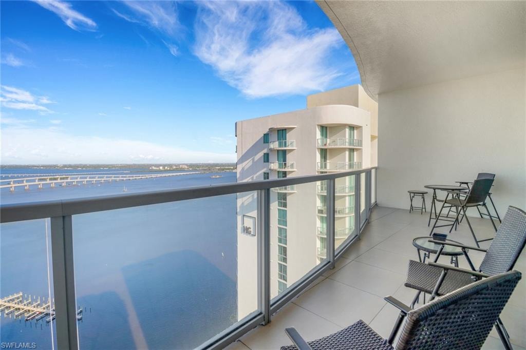 Balcony with western river views
