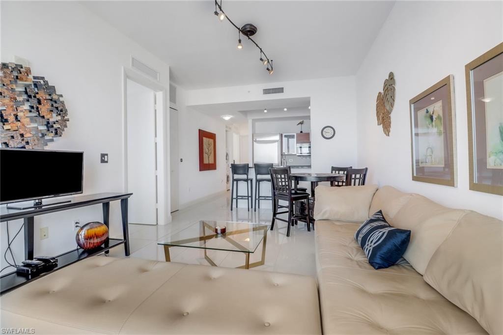 Living area with tile floors