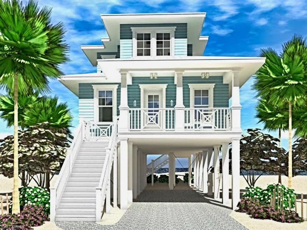 Suggested future construction. A Coastal inspired home featuring a carport, covered porch, driveway, and stairway