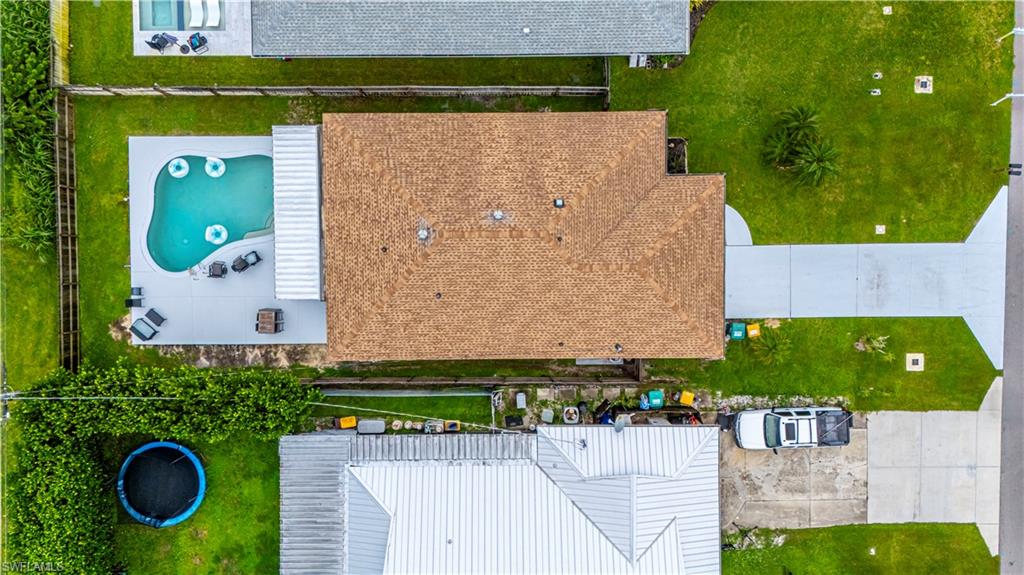 Drone / aerial view of a pool area