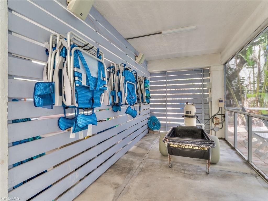 Beach chair and cart storage behind storage room