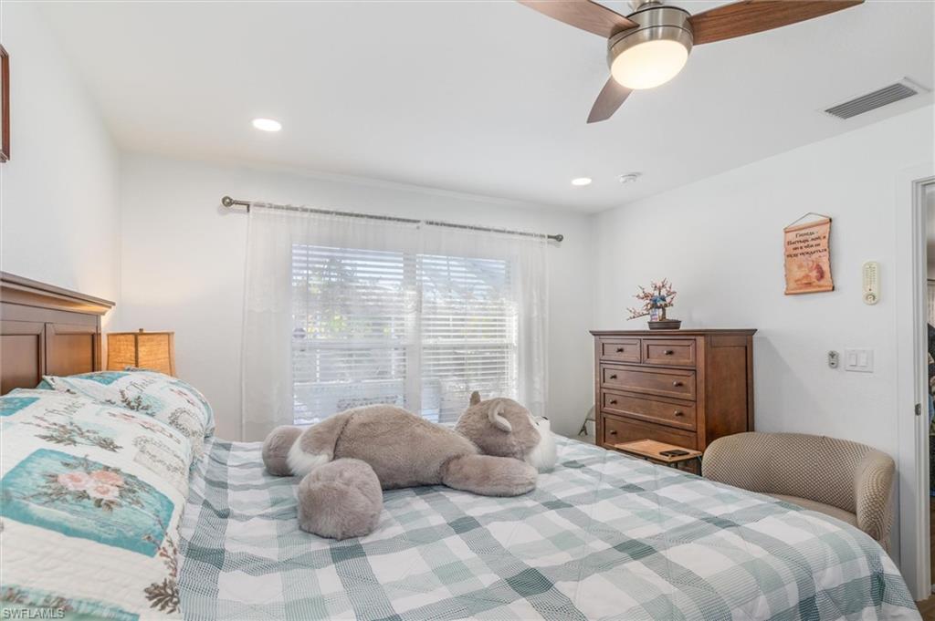 Bedroom featuring ceiling fan and recessed lighting