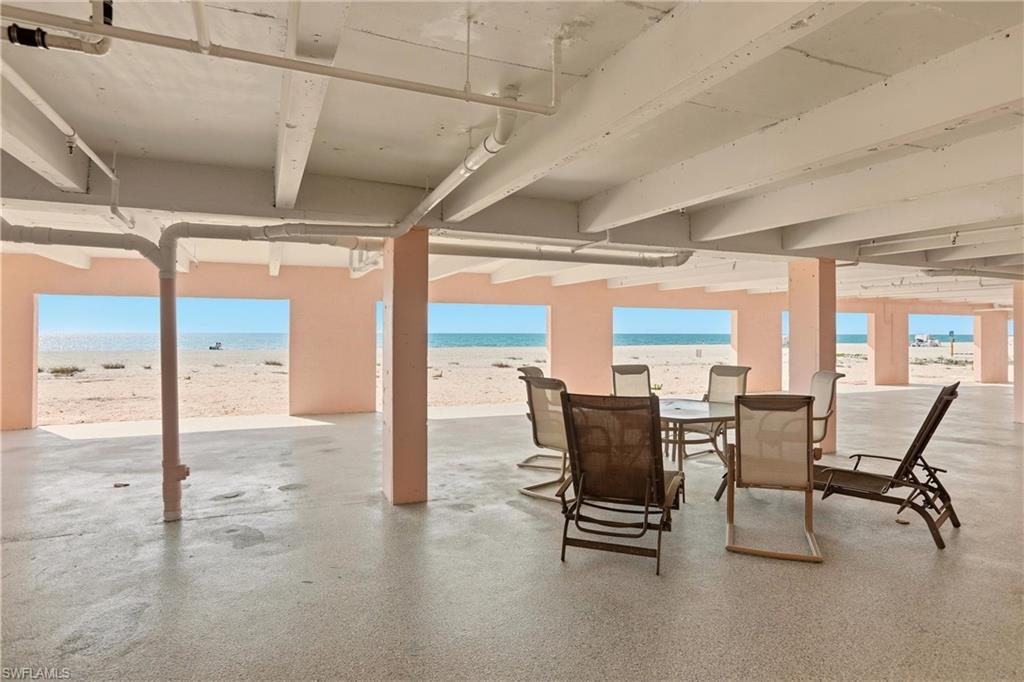 open air seating under the building