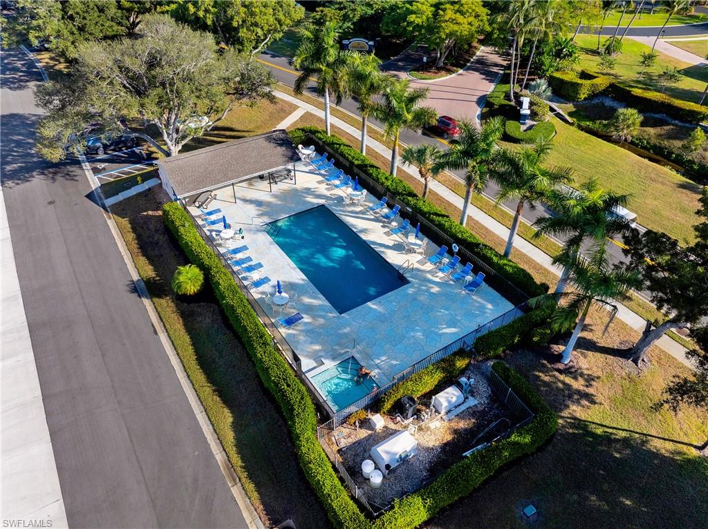 Drone / aerial view of a pool area