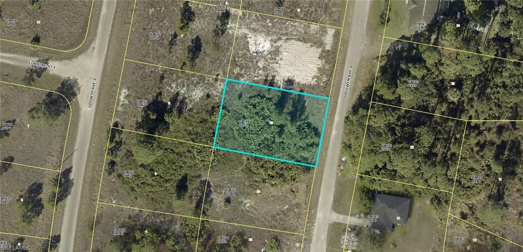 Aerial view of property's location with property parcel outlined