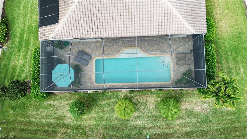 Aerial view of a pool