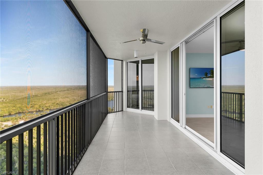 Balcony with a ceiling fan