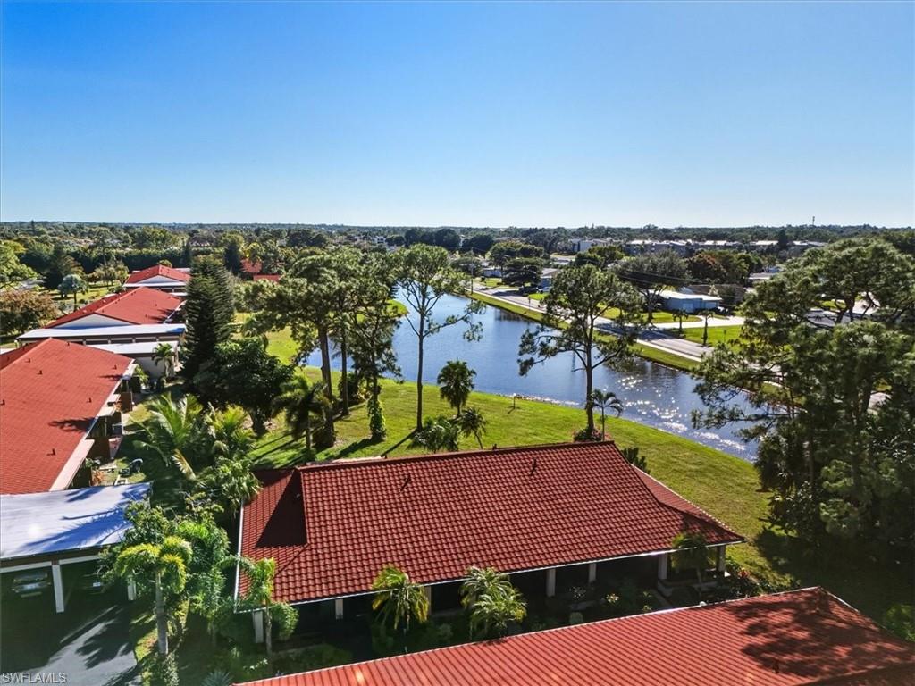 Bird's eye view of a nearby body of water