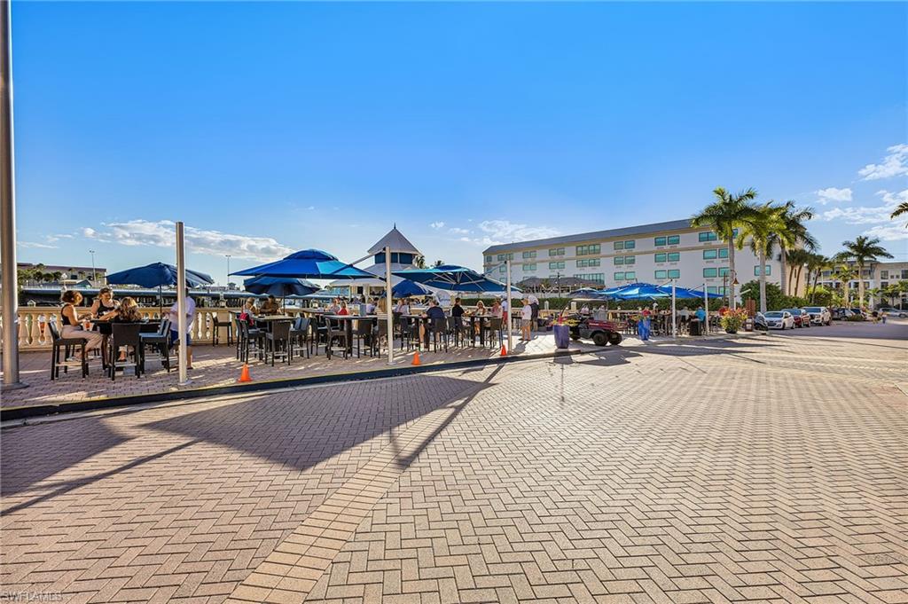 Waterfront boardwalk with gazebo bar