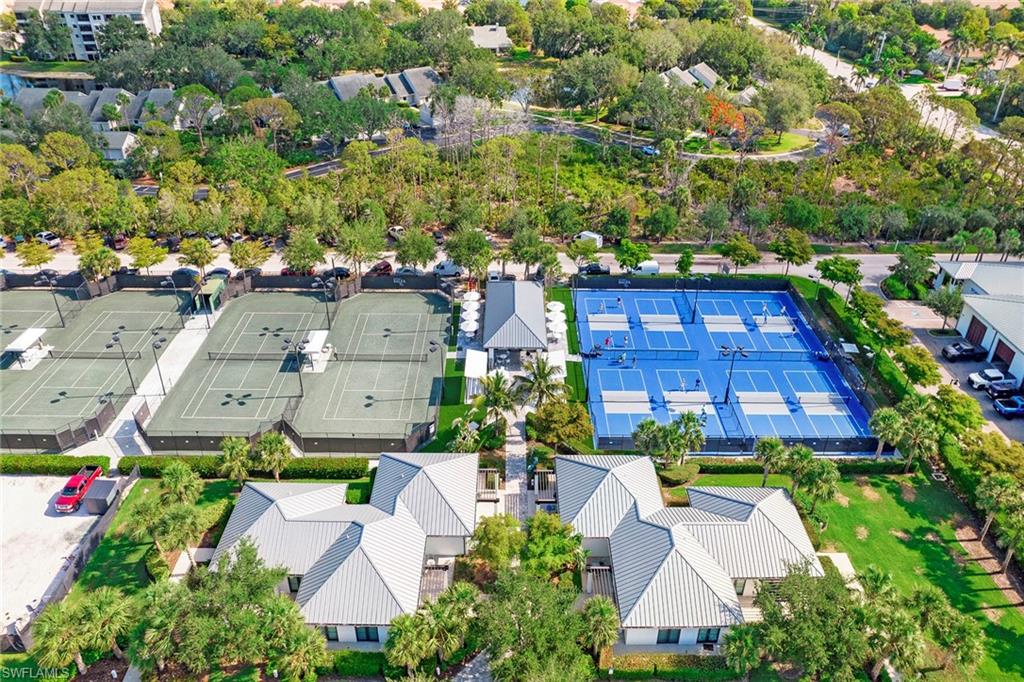Drone / aerial view of tennis and pickleball courts.