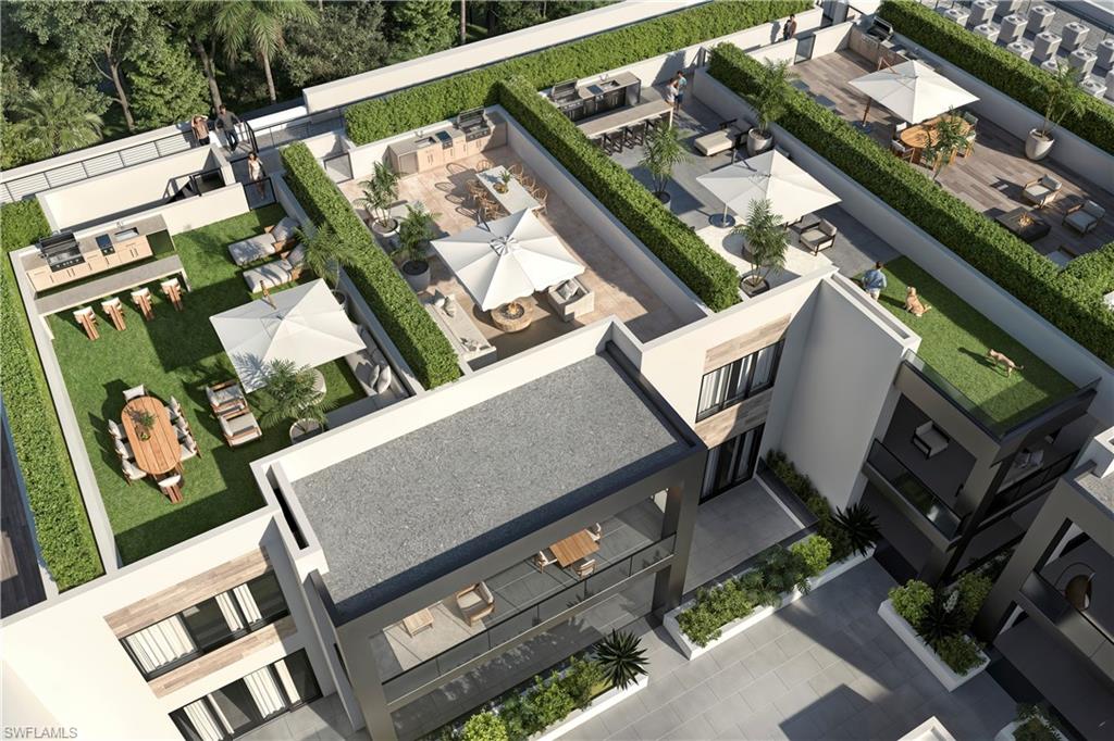 Rooftop oasis with multiple distinct outdoor spaces