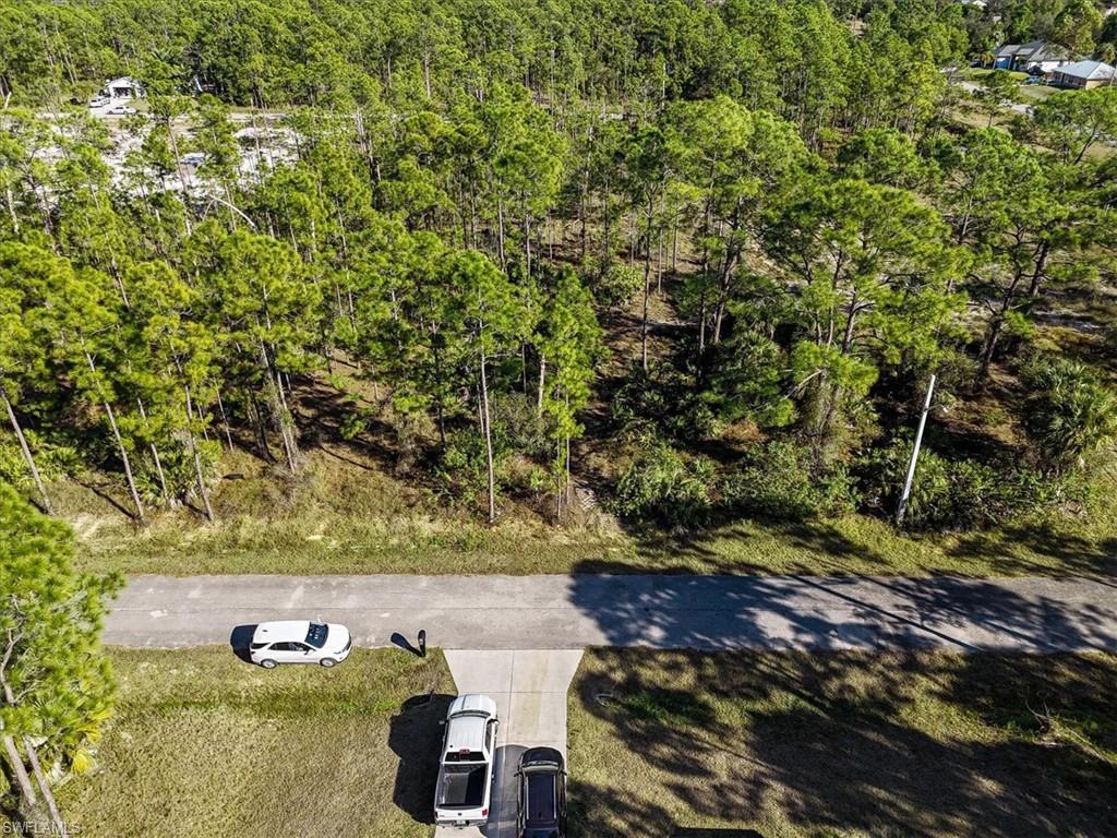 Aerial view of a heavily wooded area