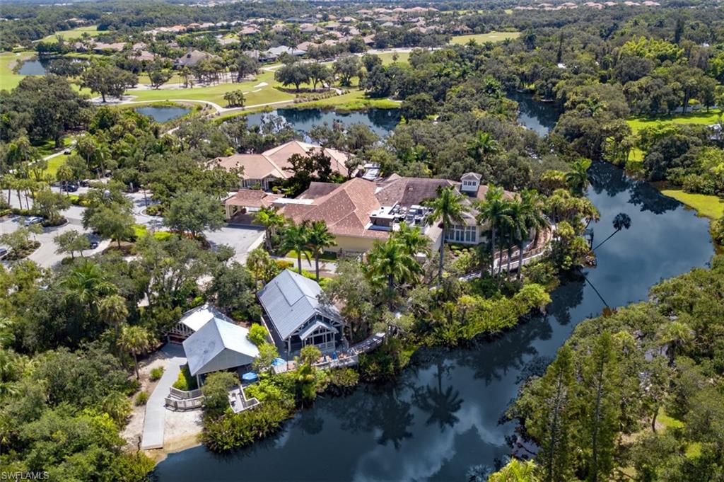 Aerial view of a nearby body of water