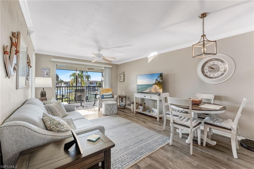 Fabulous views of the lake and fountain from your living area.  Beautiful luxury vinyl floors.
