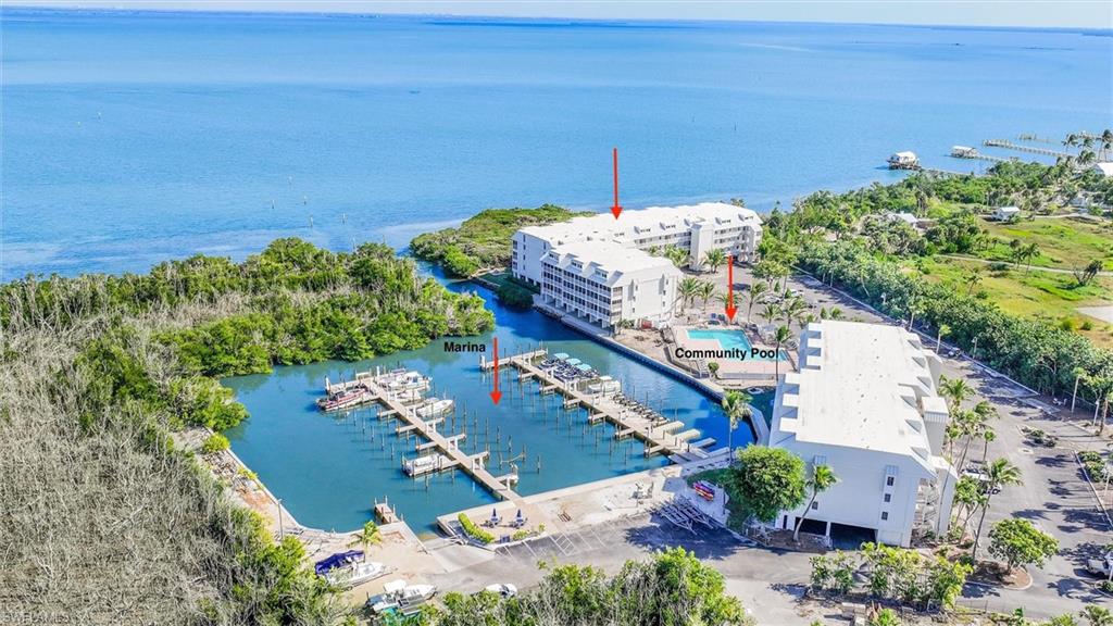 Bird's eye view of a nearby body of water