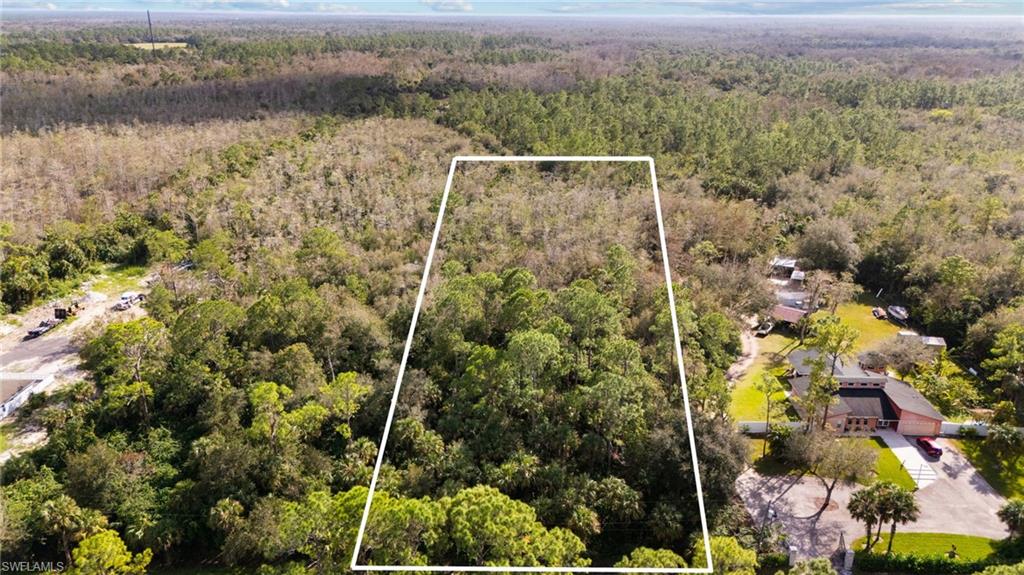 View of property location with property parcel outlined and a heavily wooded area
