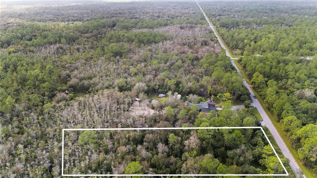 View of property location with property boundaries highlighted and a forest