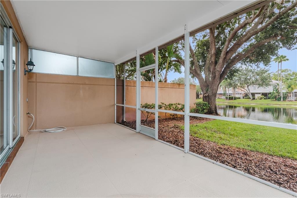 Covered lanai with lake view