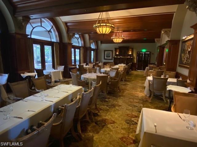 Dining room with beamed ceiling