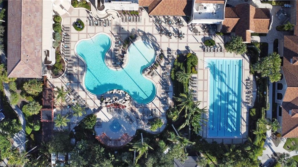 Bird's eye view of a pool area