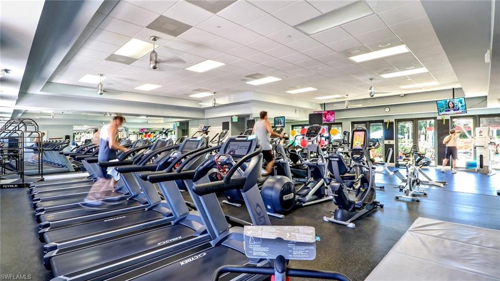 Exercise room with a drop ceiling