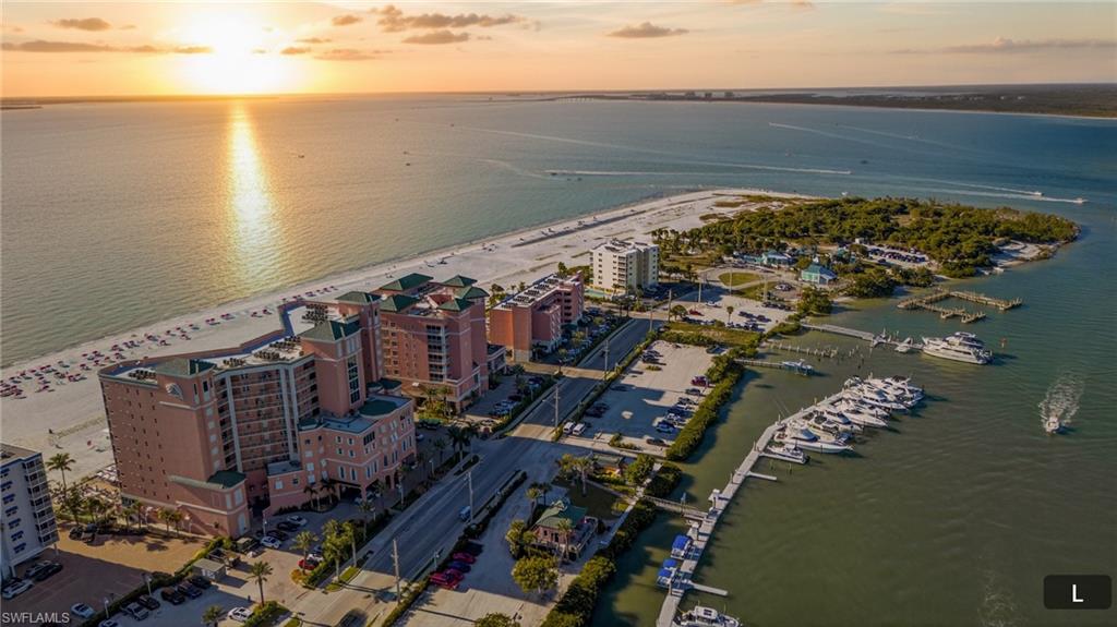 Aerial view at dusk of a water view