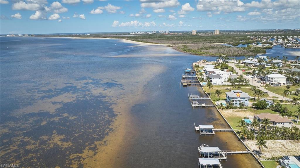Aerial view of a nearby body of water