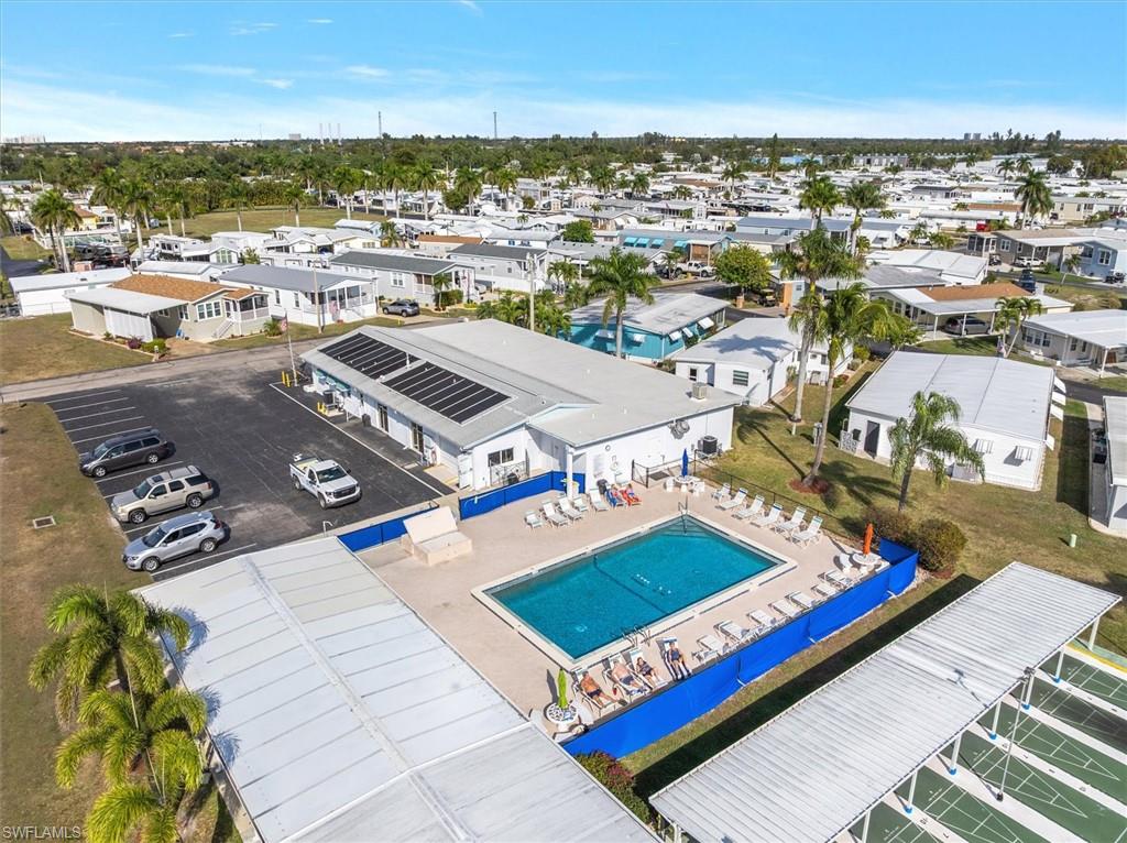Drone / aerial view of a pool