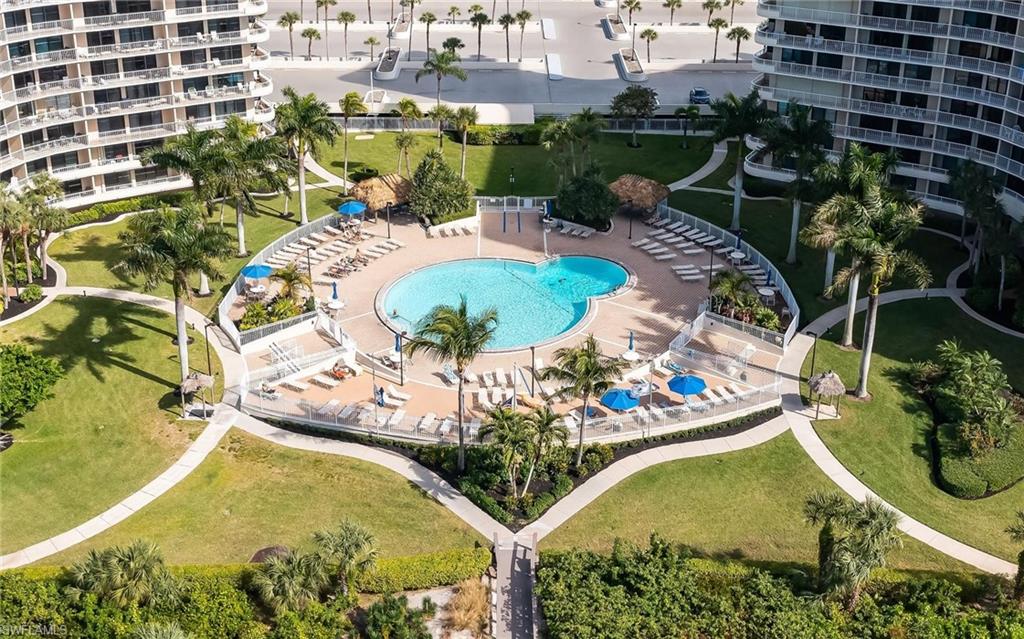 Aerial view of a pool