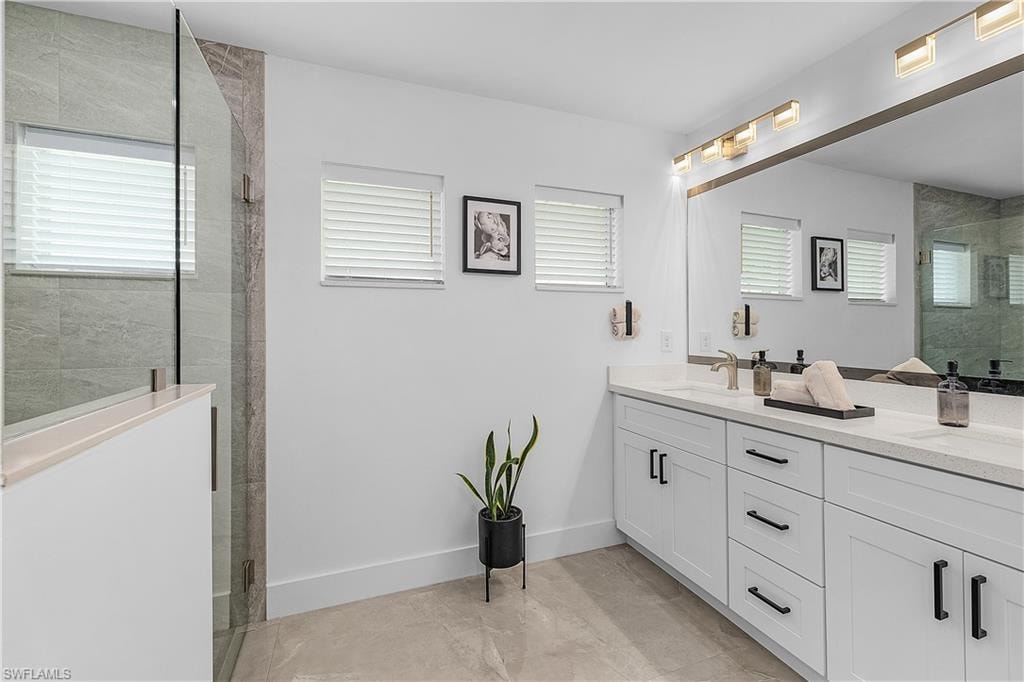 Walk in Shower- Double quartz vanities!