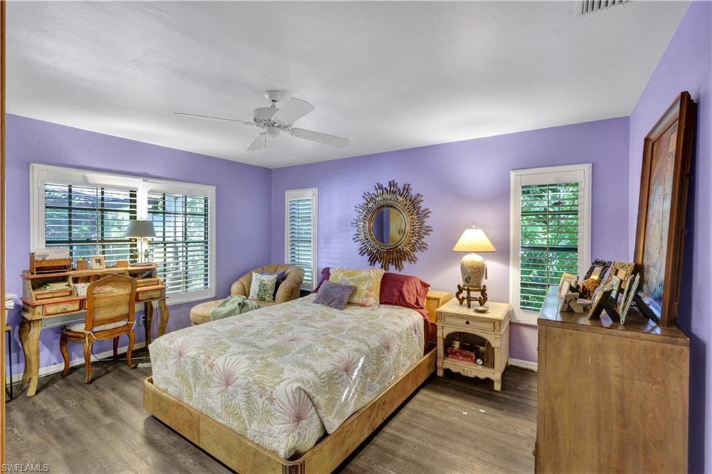 Master BR, plantation shutters, vinyl flooring