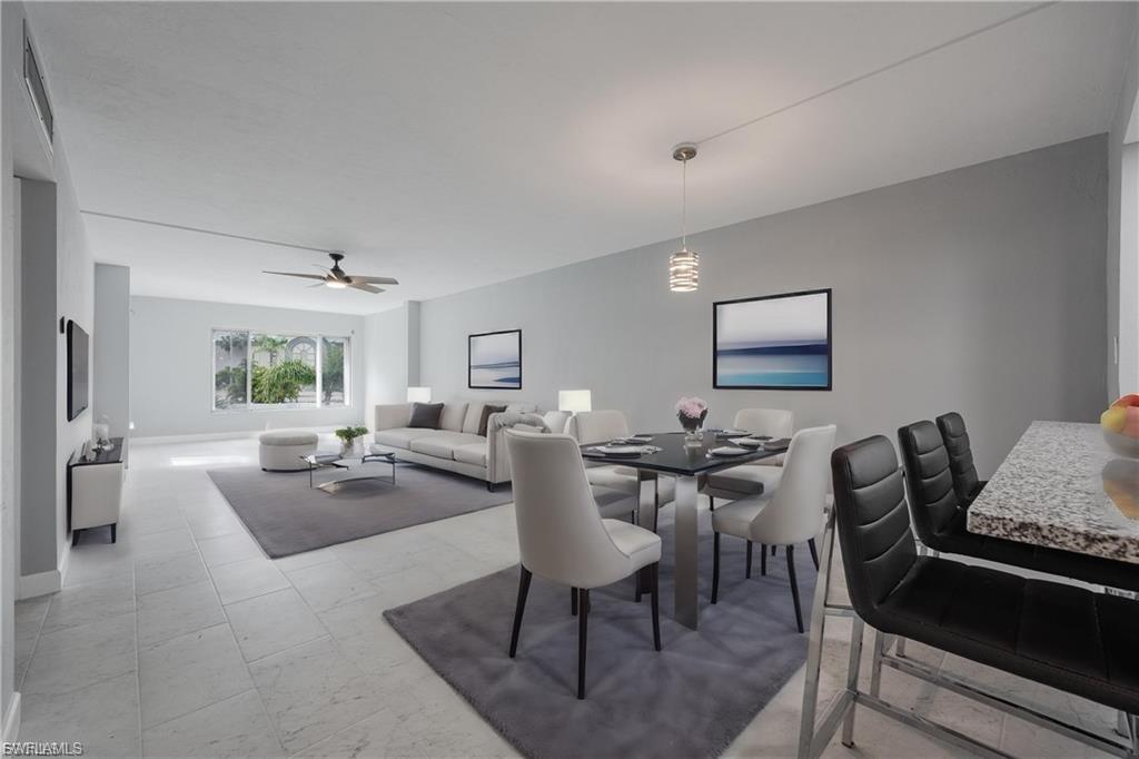 Dining room with ceiling fan