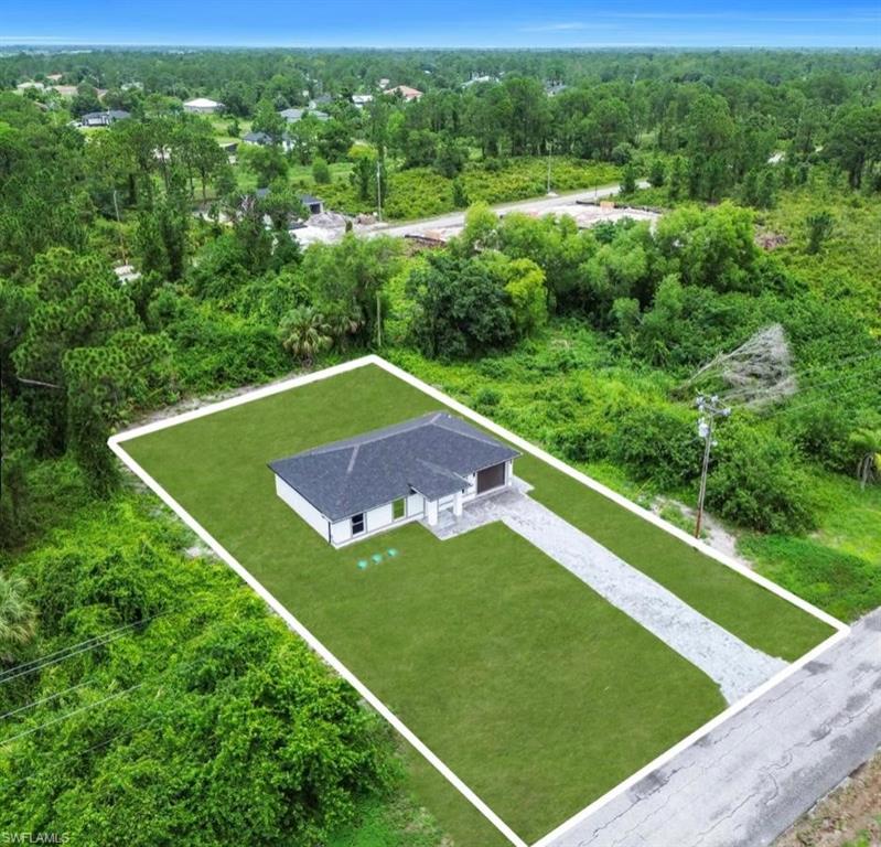 Aerial view of a heavily wooded area